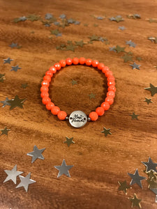 PJ - Pulseira PEDRAS Laranja com chapa "BEST FRIENDS" Prateada